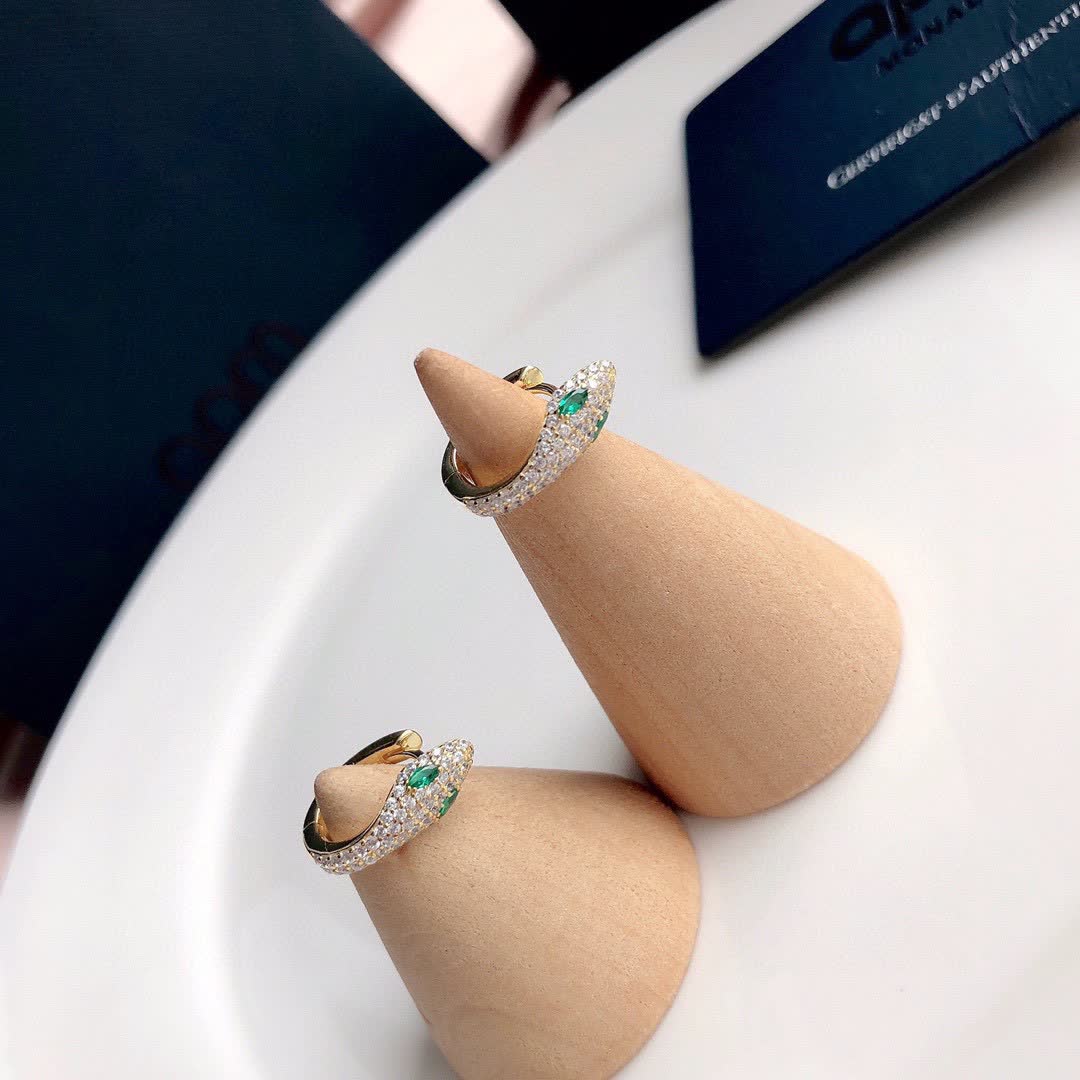 APM Monaco Gold Plated Hoop Earrings with Diamonds and Emeralds